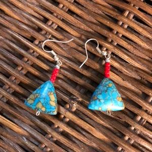 Cute faux turquoise and coral earrings